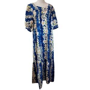 Vintage ROYAL‎ CREATIONS Hawaiian Maxi Dress XL MuuMuu Kaftan Floral Hibiscus